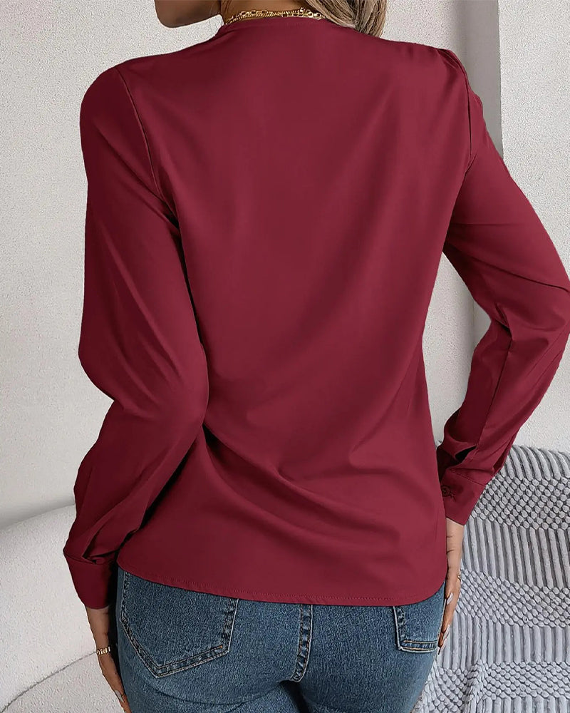 V-Neck Layered Solid Long Sleeve Top