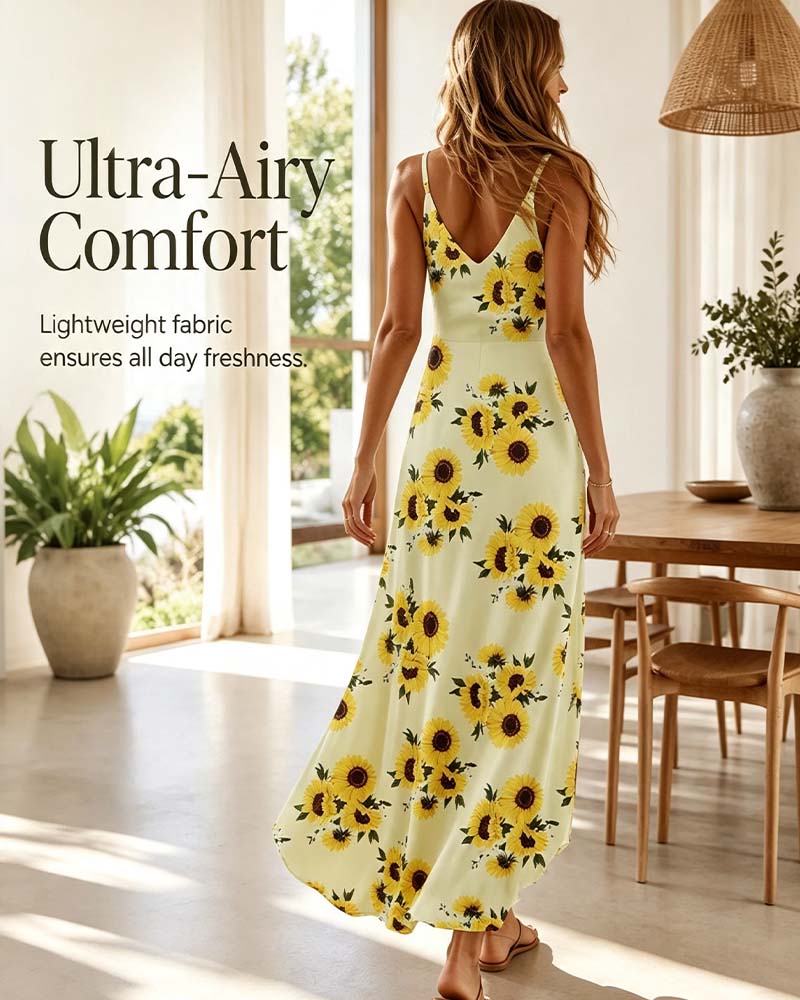 Long Print Spaghetti Strap Dress