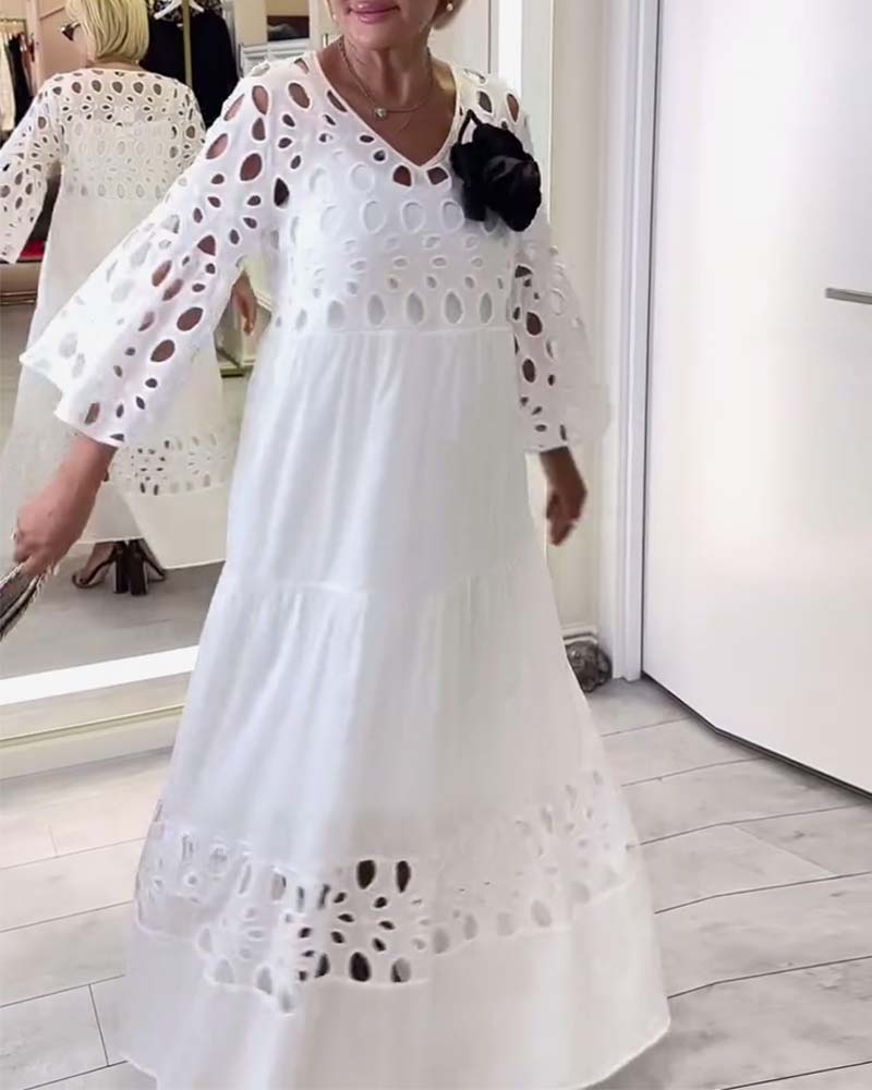 Elegant Solid Color Lace Hole Dress
