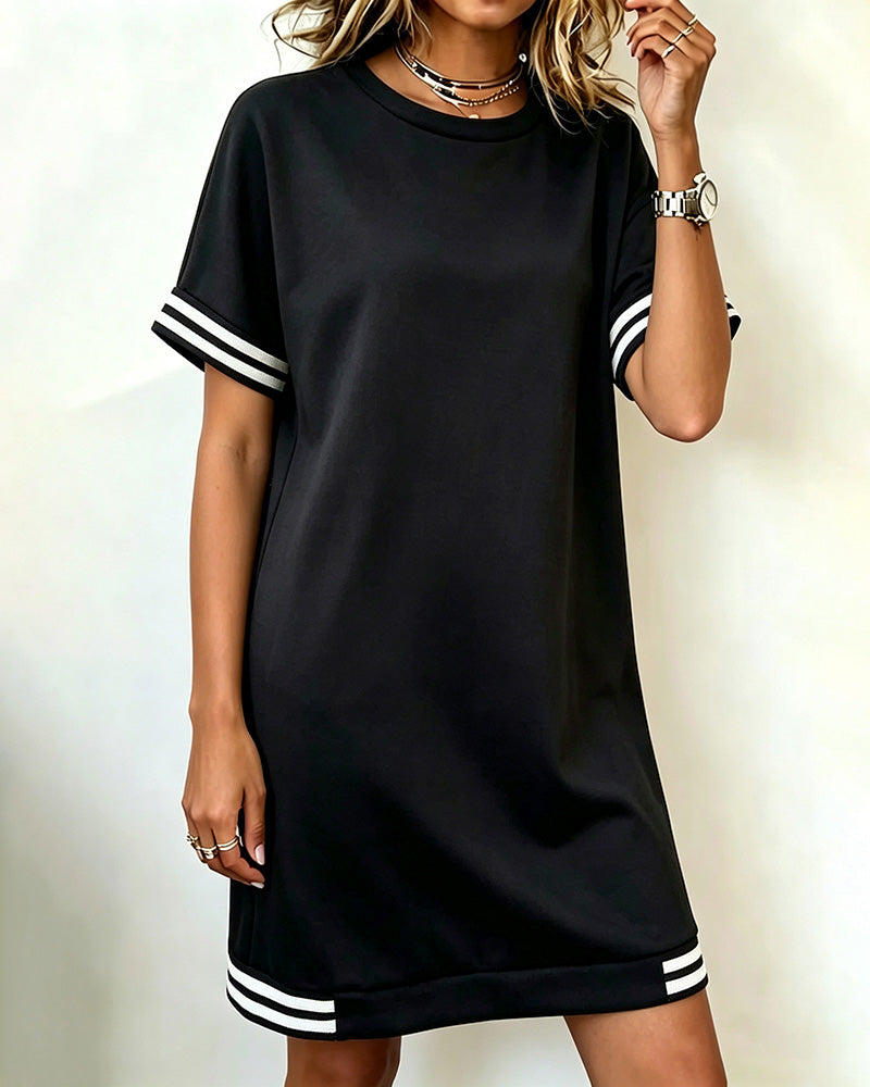 Crew Neck Stripe Casual Dress