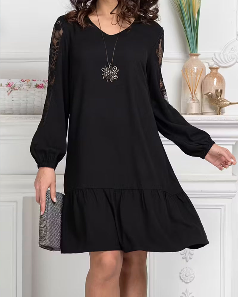 Mesh Patchwork V-Neck Dress