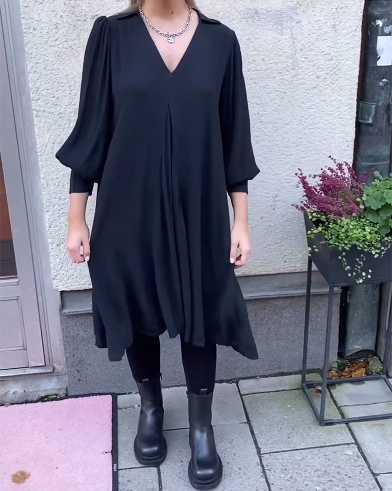 V-Neck Fashionable Lantern Sleeve Dress