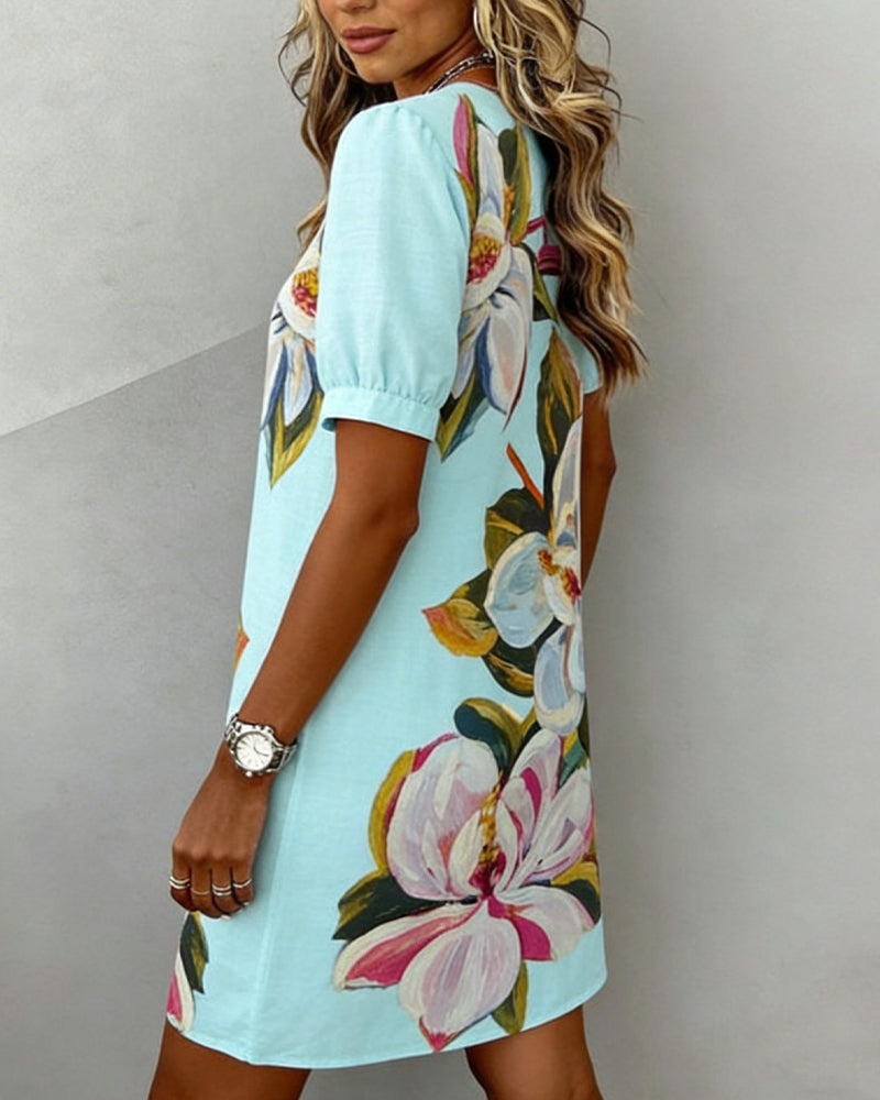 Large Floral Print V-Neck Dress