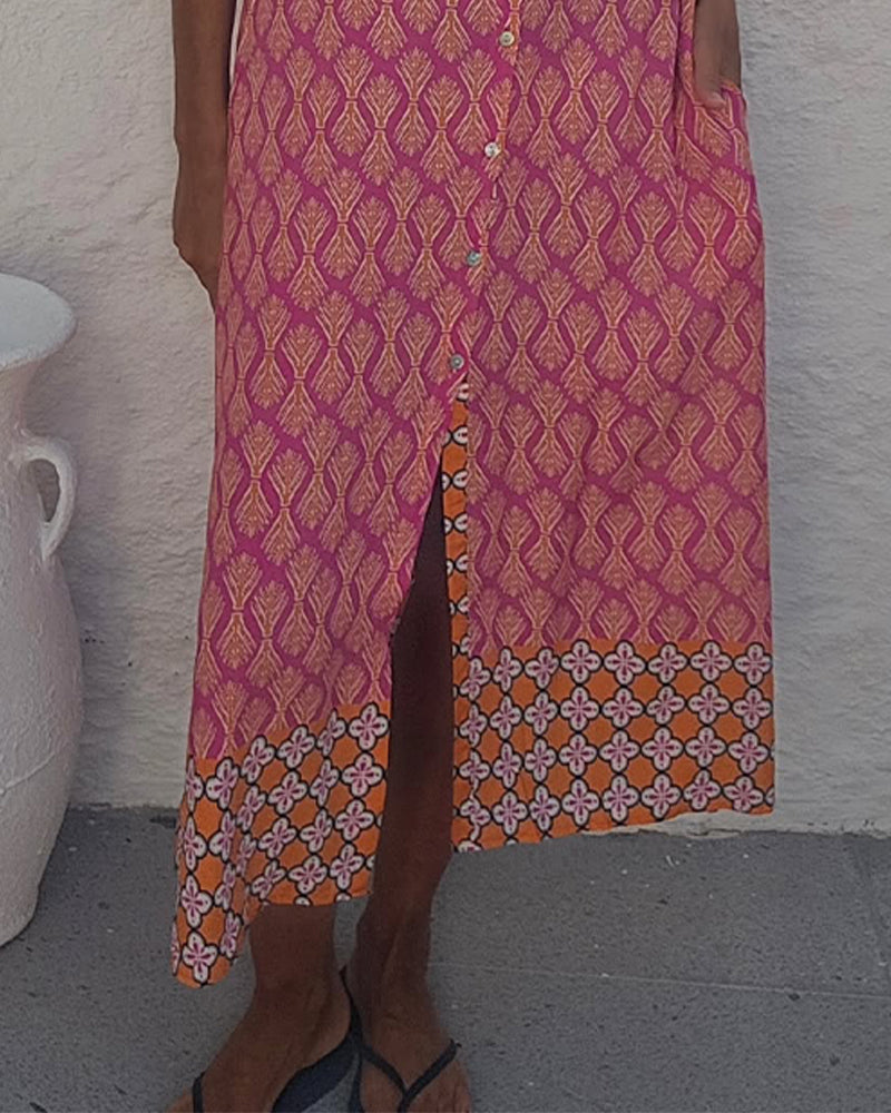 Geometric Wheat Print Shirt Dress