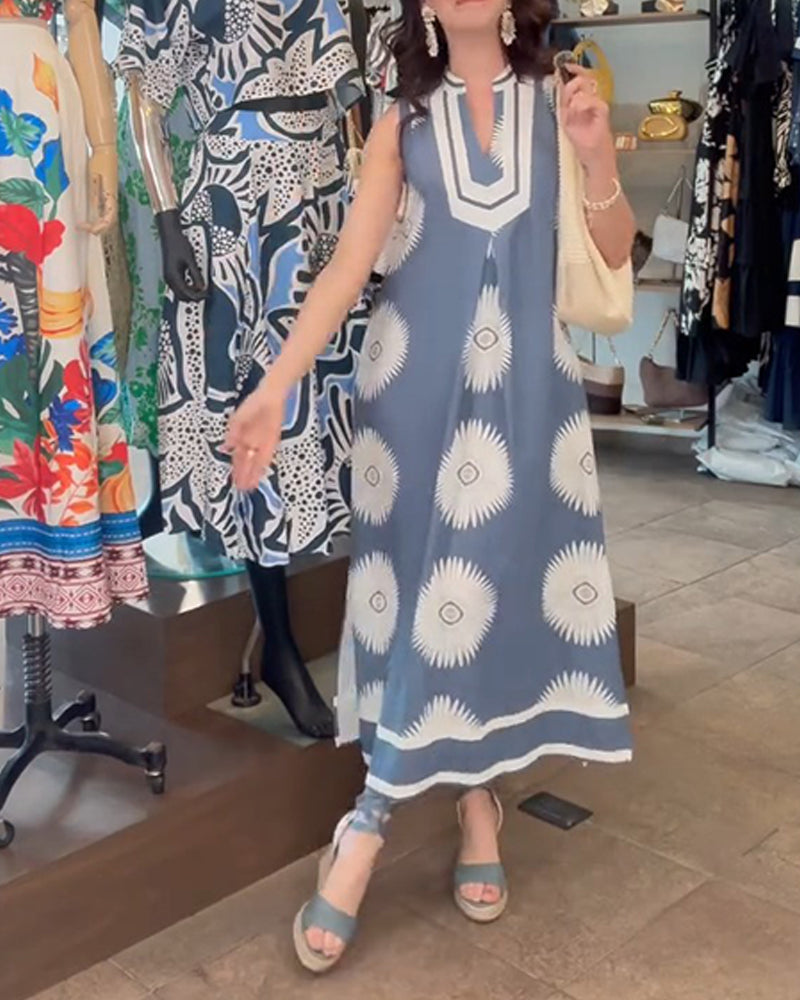 Sunflower Print Sleeveless Dress