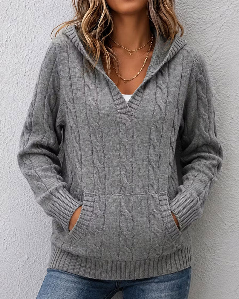 Cable Knit Hooded Pullover