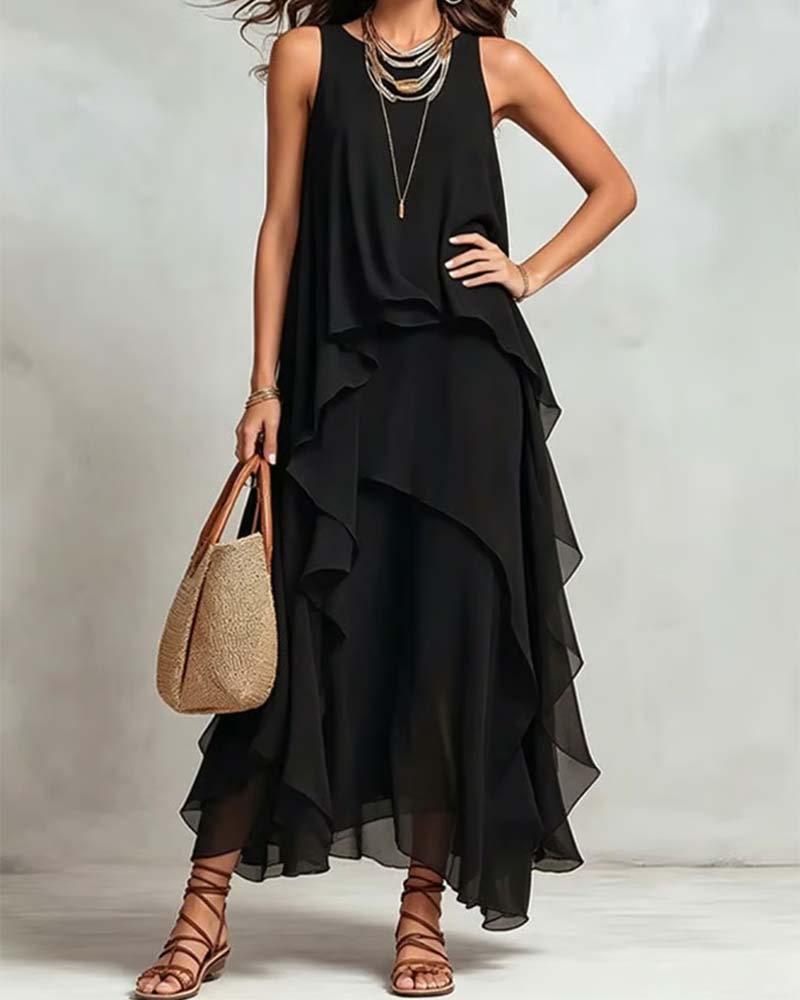 Crew Neck Sleeveless Irregular Dress
