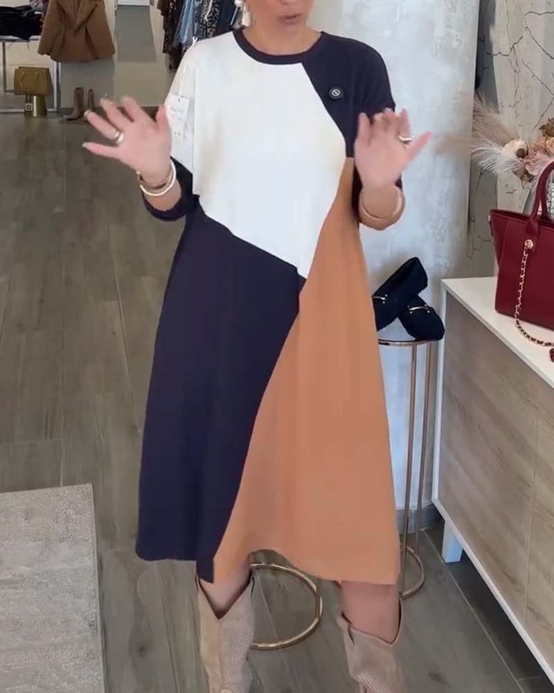 Stylish Loose Color-Blocked Dress