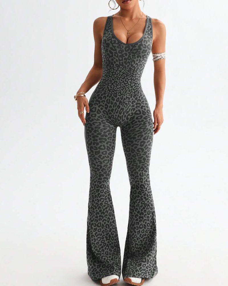 Leopard Print One-Piece Yoga Shapewear