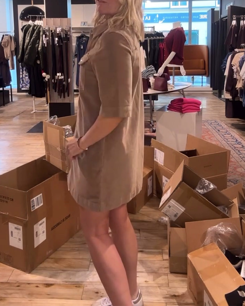 Half-Sleeved Solid Color Dress