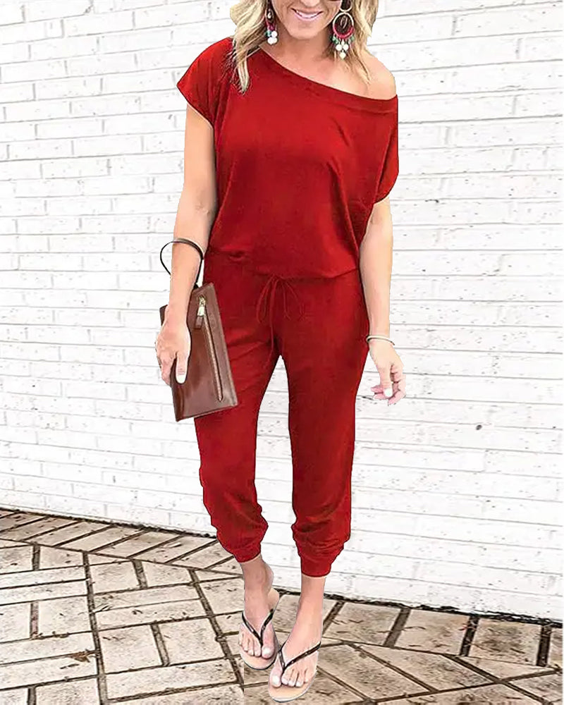 One-Shoulder Short Sleeve Jumpsuit