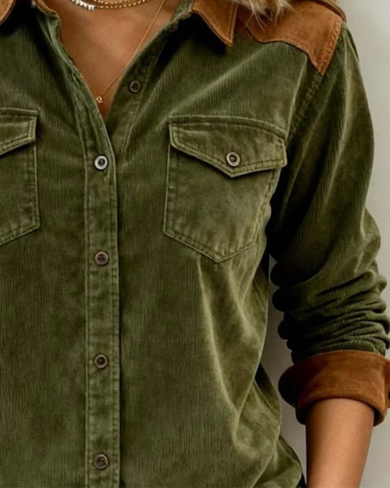 Stylish Corduroy Color Block Shirt