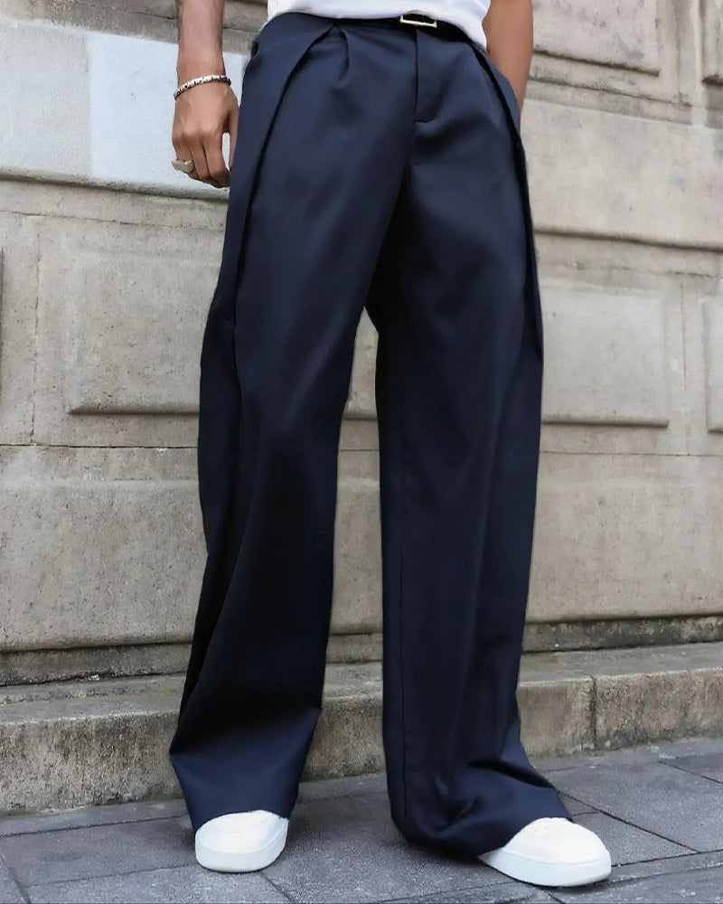 Cuffed Pleated Irregular Pants