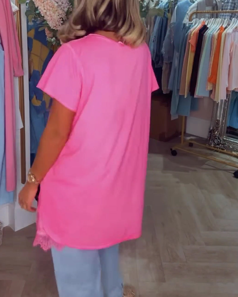 Lace Spliced Short Sleeve T-Shirt