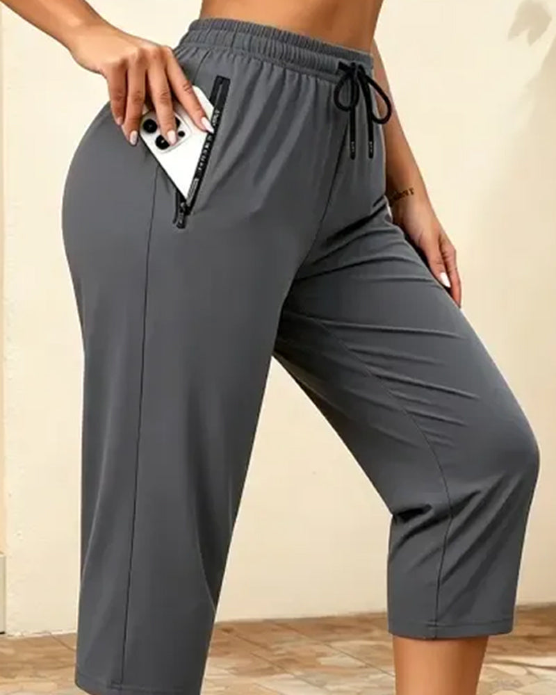 Drawstring Quick Dry Cropped Sports Pants
