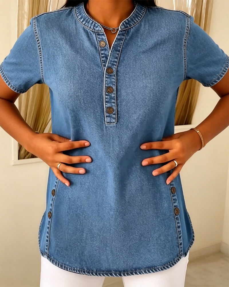 Casual Button Short Sleeve Top
