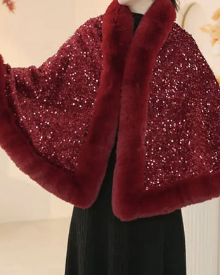🔥New arrivals offer-Women's Elegant Faux Fur Sequined Shawl Wrap
