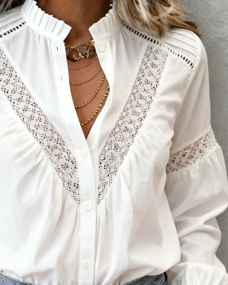 Fungus Edge Collar Lace Patchwork Shirt
