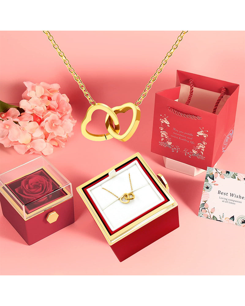 Bone Chain Double Heart Necklace