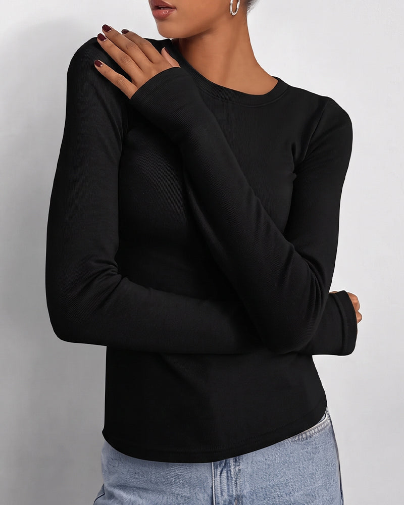 Crew Neck Slim Fit Long Sleeve Solid T-Shirt