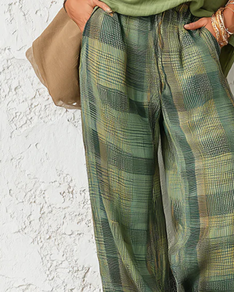 Sleeveless Top Plaid Wide-Leg Pants Set