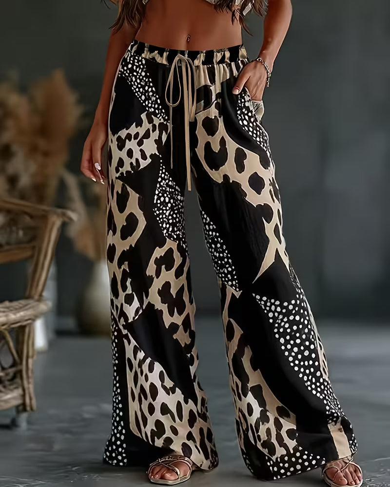 Leopard Print Polka Dot Wide-Leg Pants