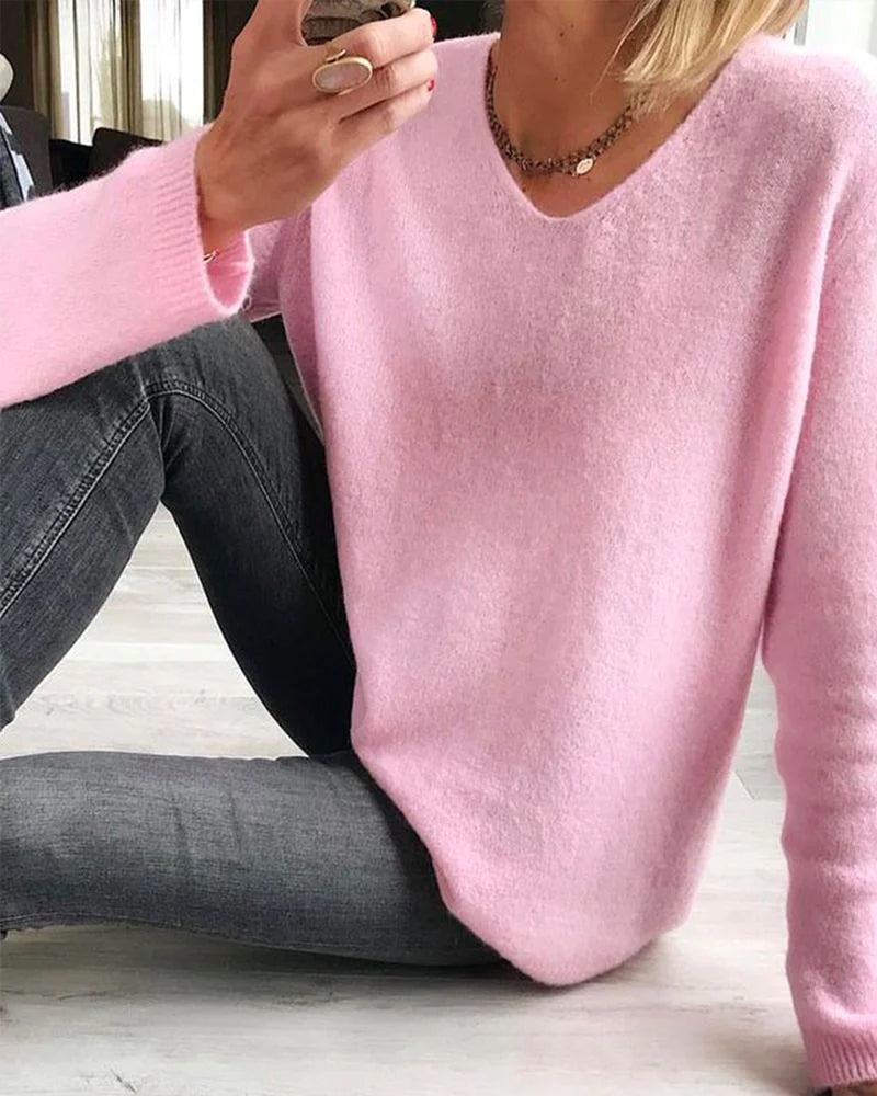 Simple solid color long-sleeve Sweater