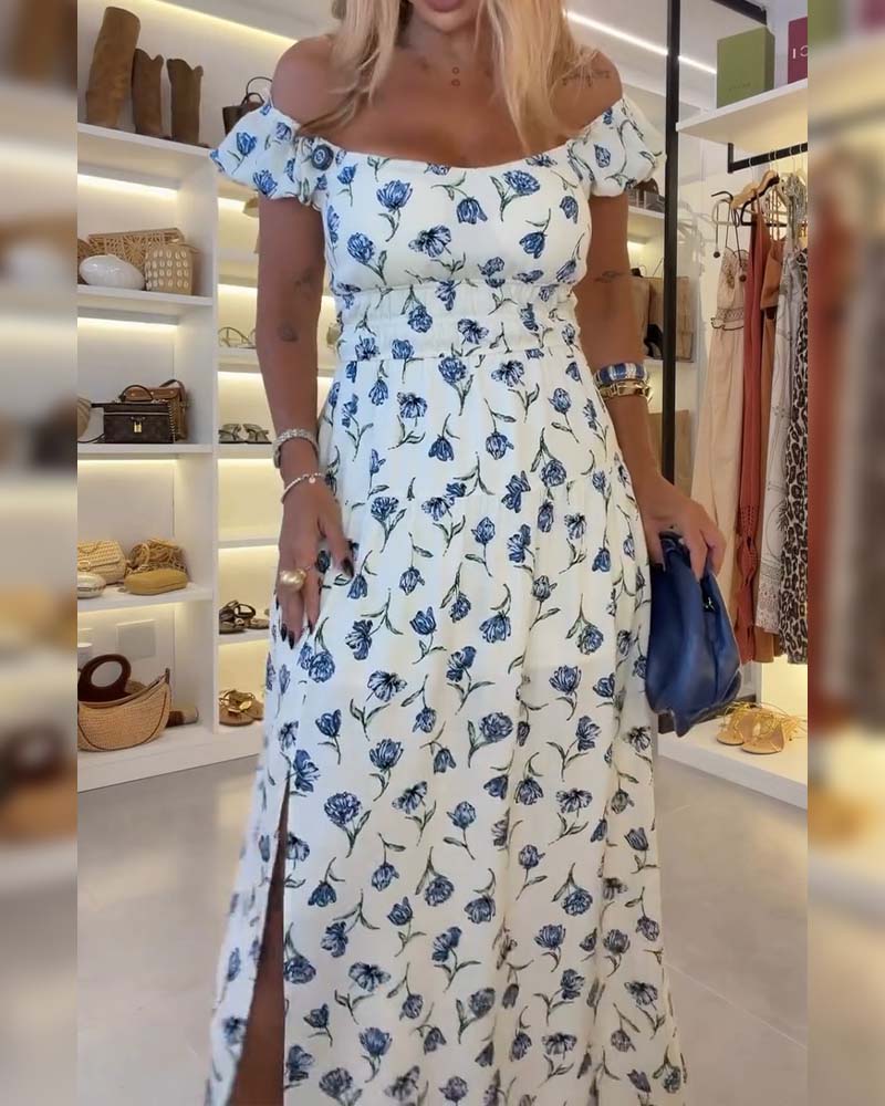 Suspender Slit Floral Dress