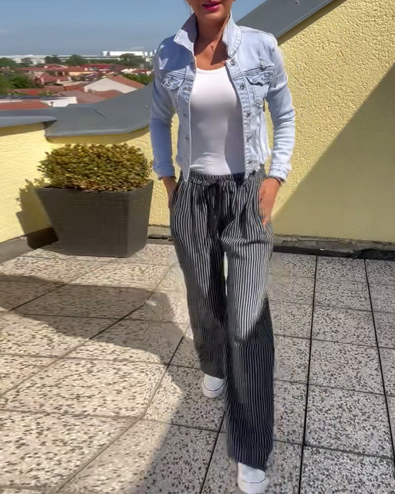 Loose casual striped straight pants