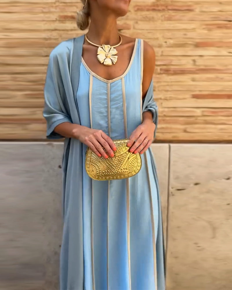 Printed Round Neck Long Dress Casual Top Two Piece Set