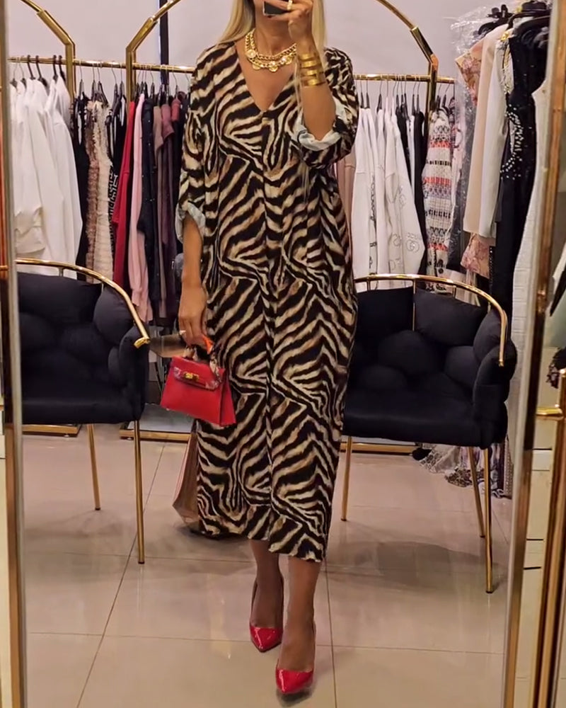 Zebra print V-neck casual dress