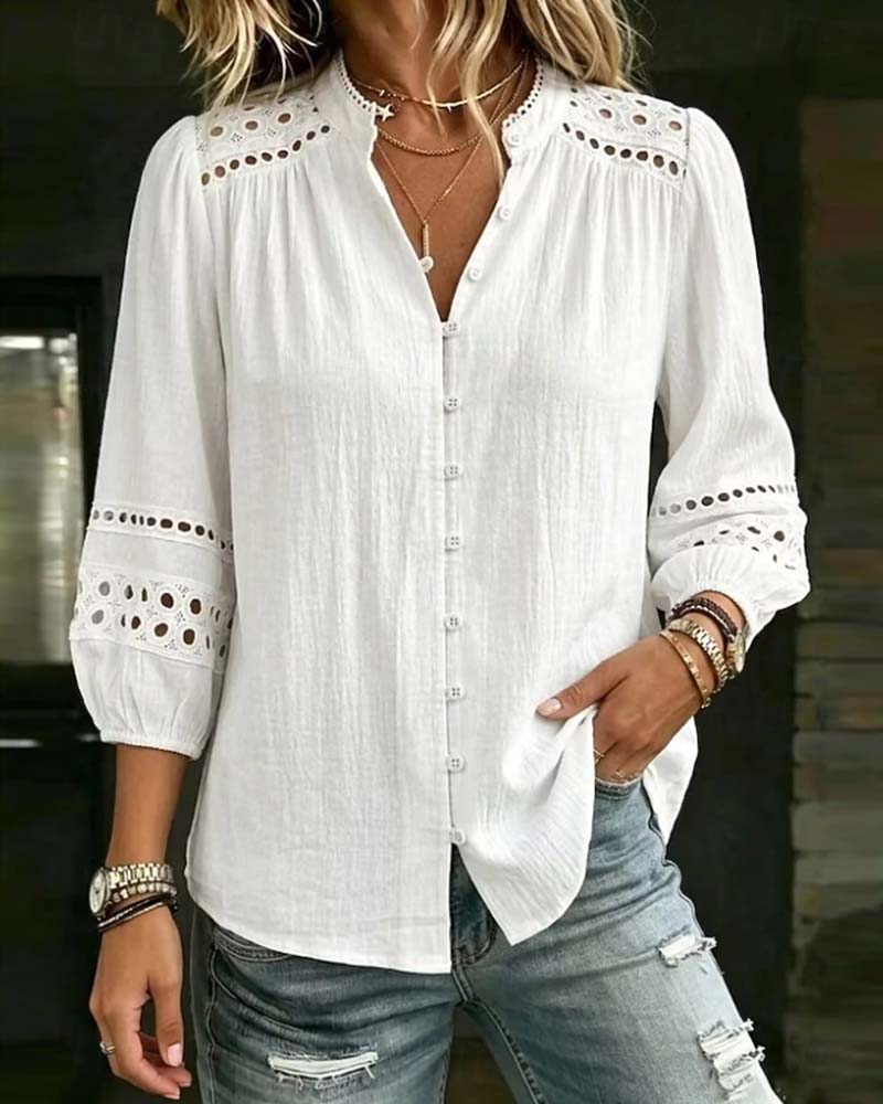 Mandarin Collar Hollow Out Blouse