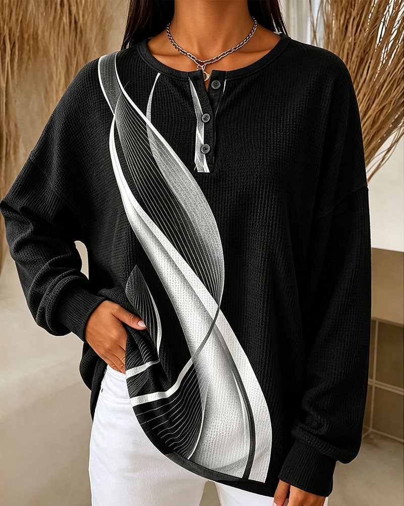 Waffle Casual Button Sweatshirt