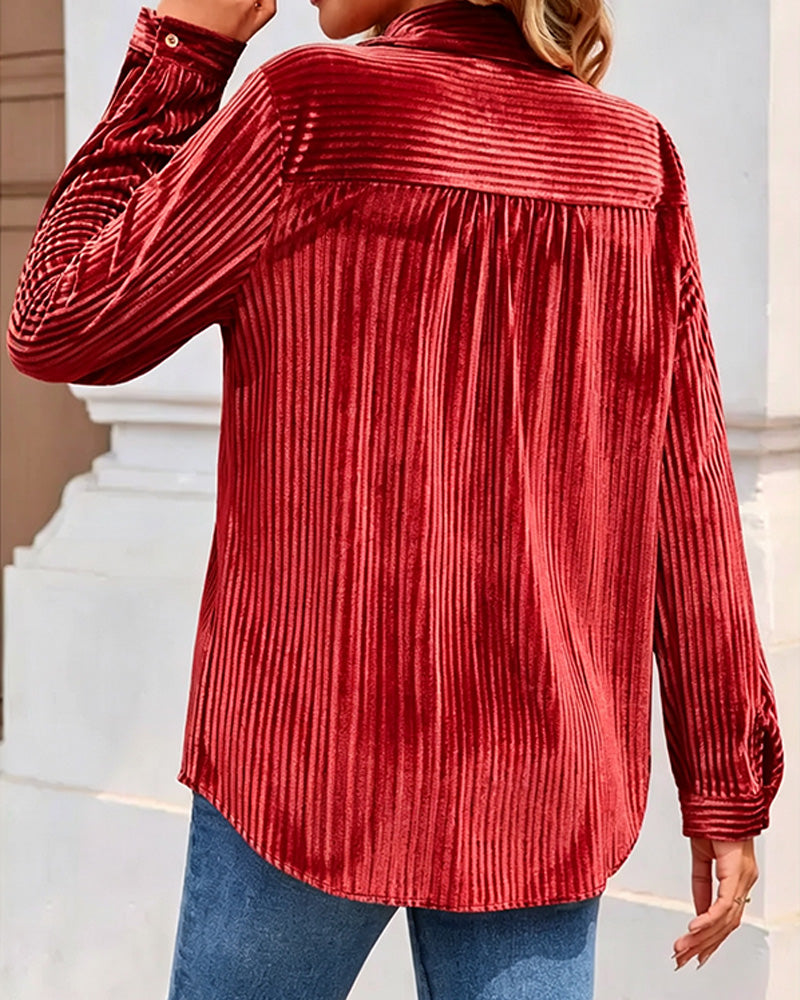 Pocket Long Sleeve Striped Shirt