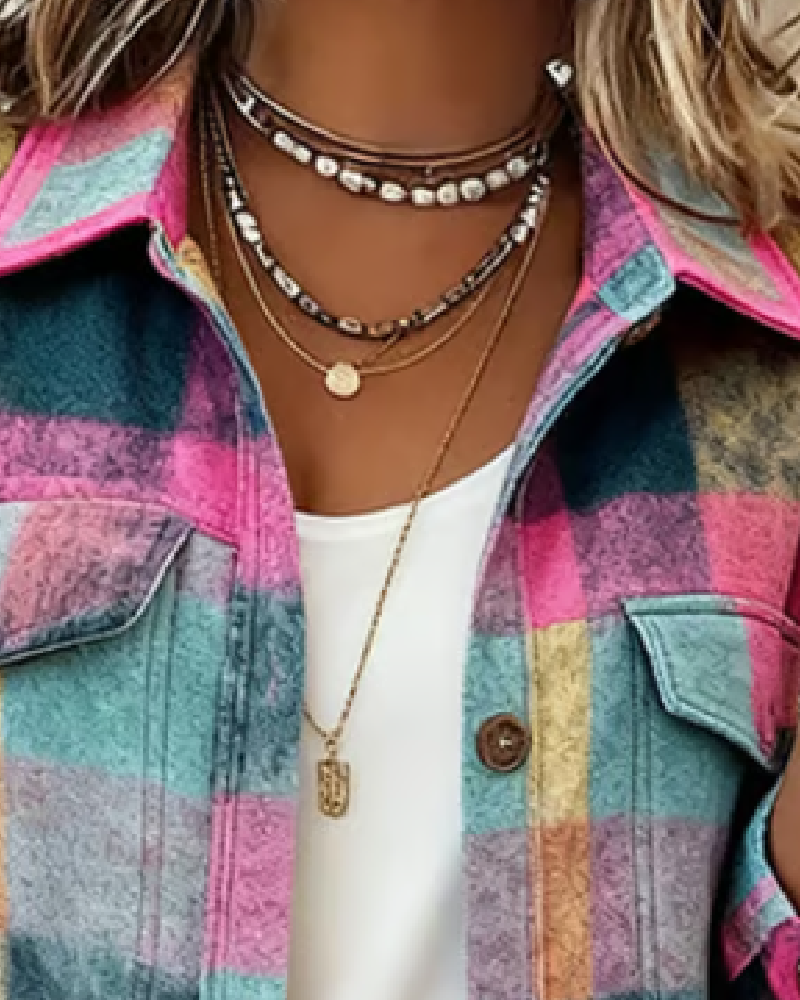 Collared Pocket Plaid Shirt