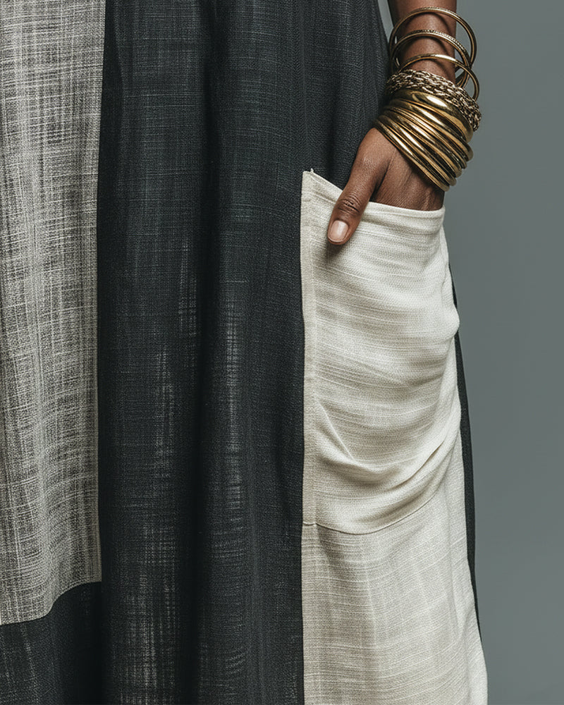 Patchwork Sleeveless Color Block Maxi Dress