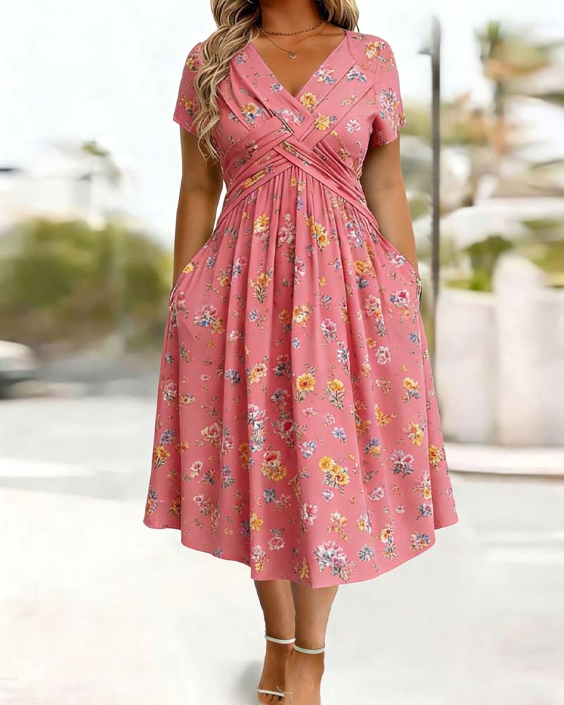 Floral Twist Short Sleeve Dress
