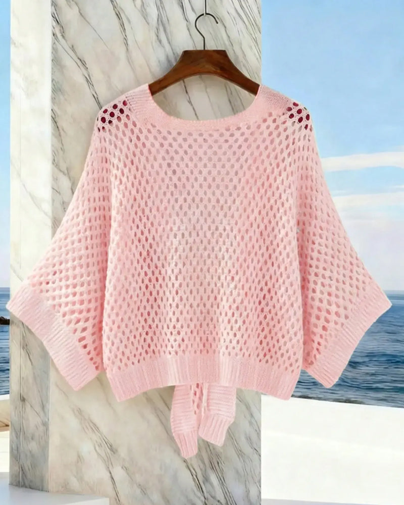 Tie-Front Hem Hollow Cardigan