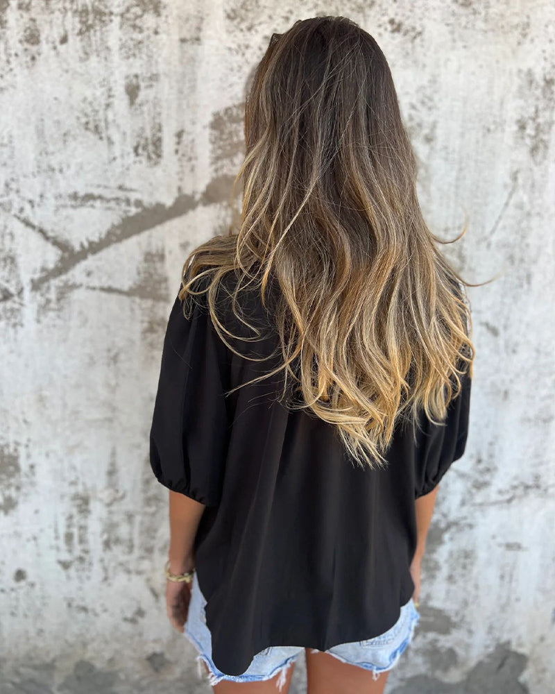 Casual Fashion Short Sleeve Solid Color Blouse