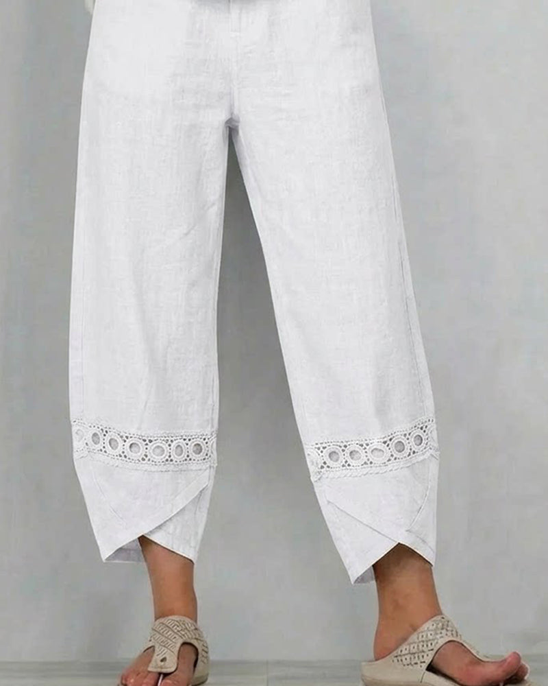 Solid Color Openwork Casual Pants