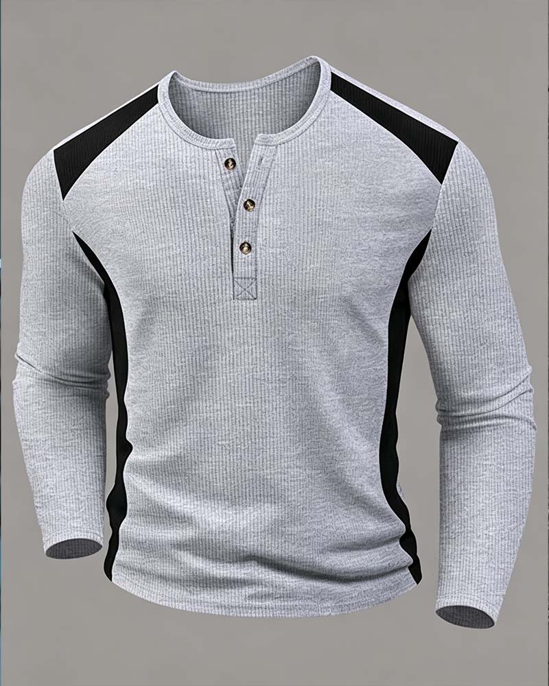 Two-Tone Crewneck Buttoned Top