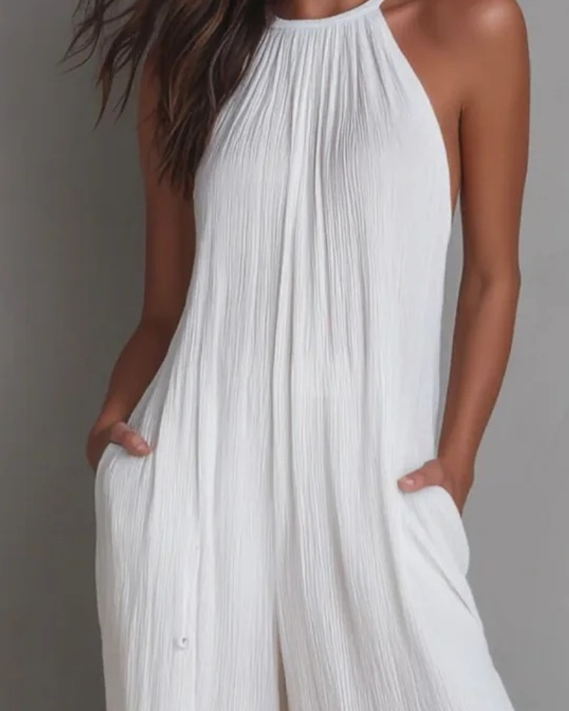 Elegant Sleeveless Halter Wide Leg Jumpsuit