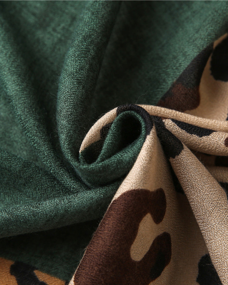 Women's Leopard Patchwork Print Fringe Shawl Scarf