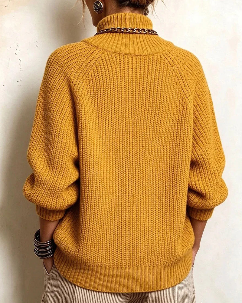Turtleneck Buttoned Raglan Sleeves Pullover