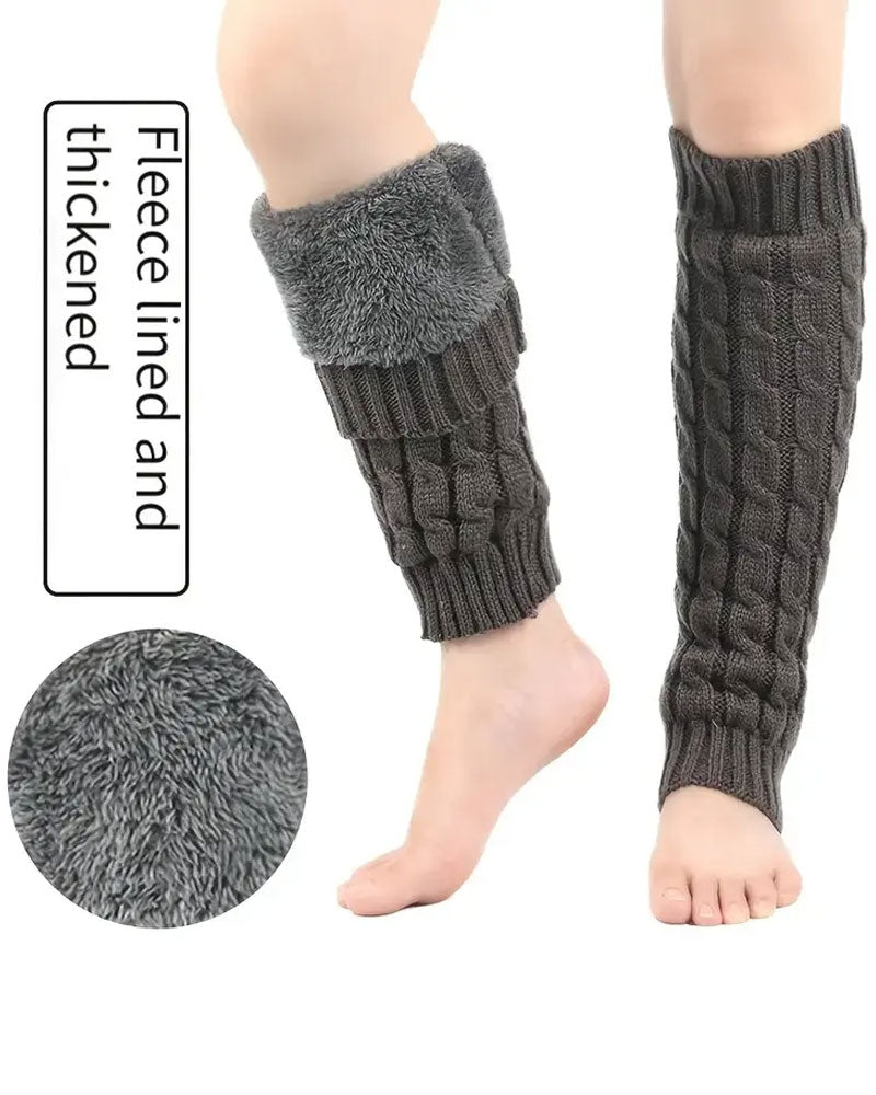 Fleece Lined Cable Knit Leg Warmers Thermal Boot Cuffs