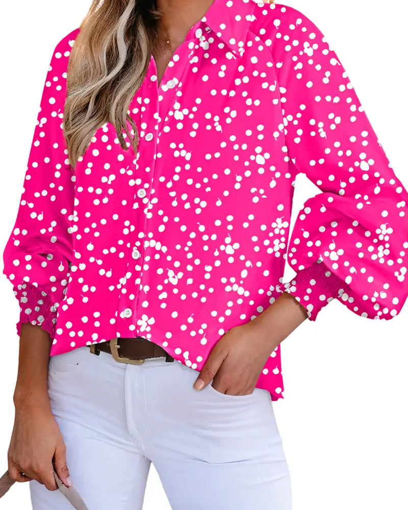 Lantern Sleeve Printed Blouse
