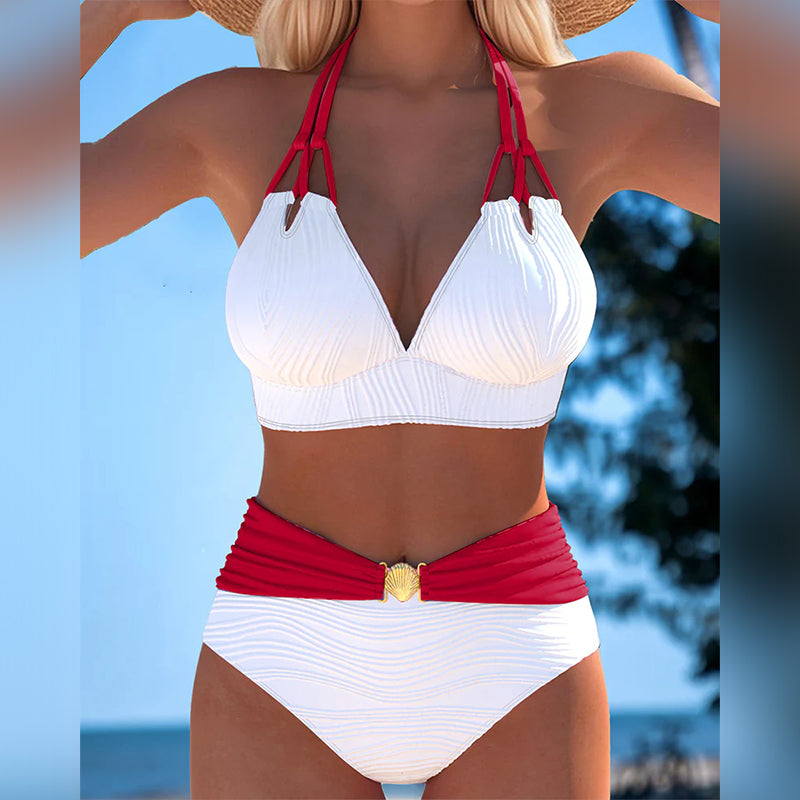 Aumora Double Strap High Waist Contrast Color Swimsuit