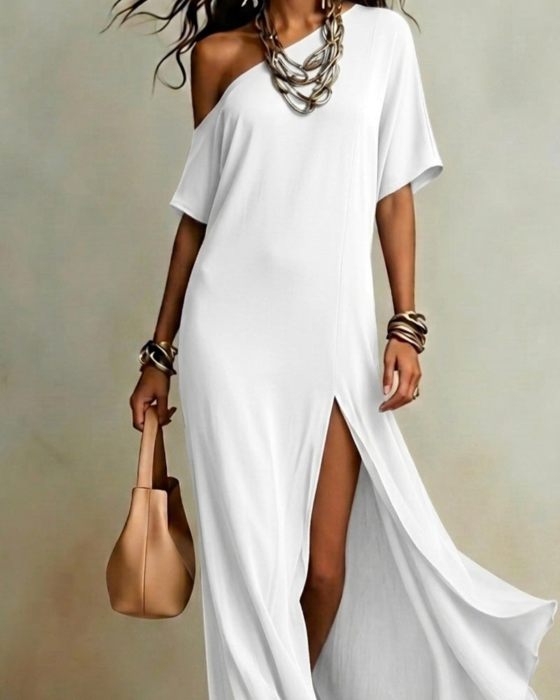 Slash Shoulder Slit Dress