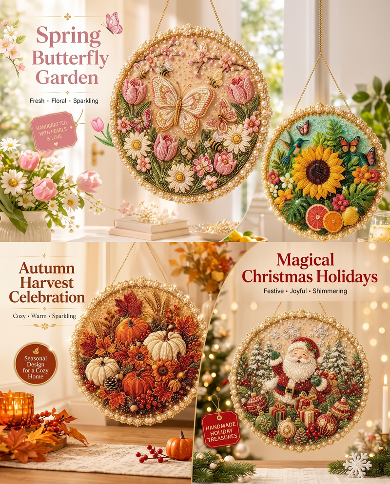 🌸🌻 Four Seasons & Holiday Pearl Art Hanging Wreath Kit 🍂🎄