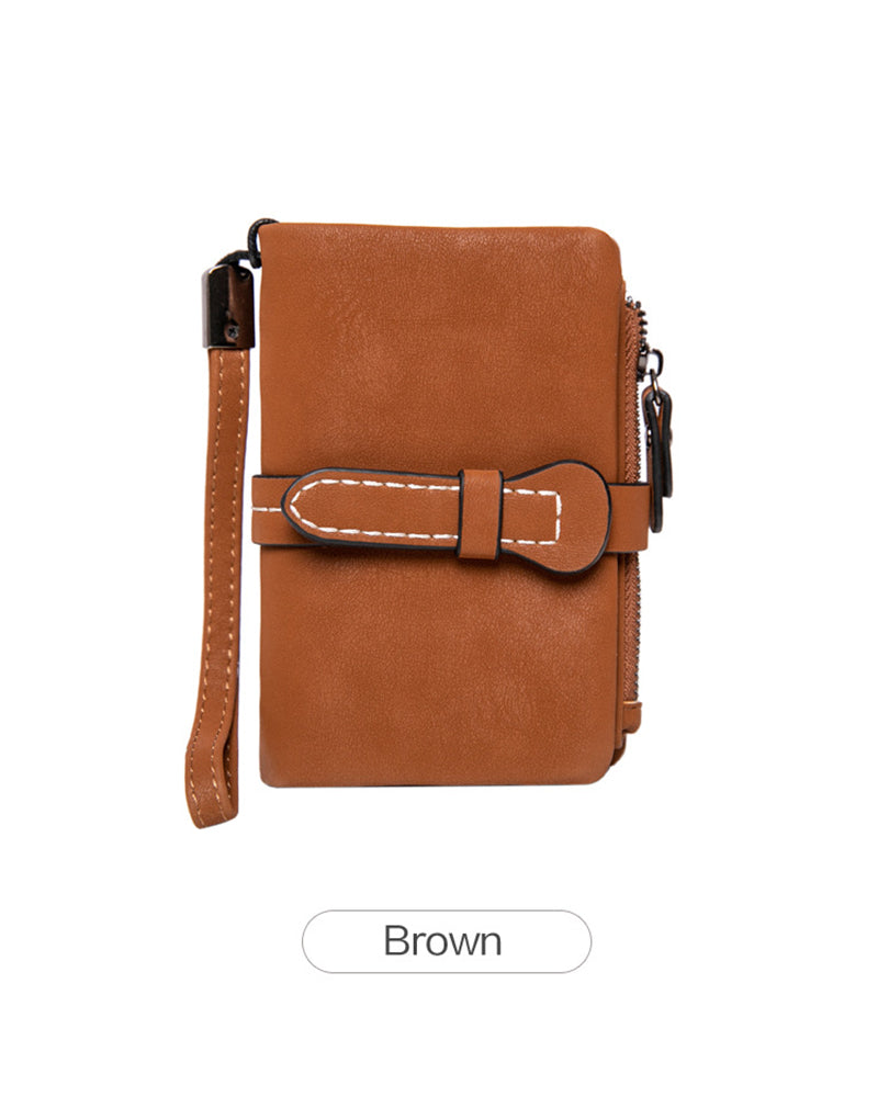 Women's Elegant Minimalist Short Wallet with Wristlet, Casual Versatile Zipper Card Holder Wallet, Trendy Wallet for Daily Use